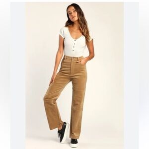Sunday Best Highrise Beige Corduroy Straight Leg Pants Size 2 Cotton